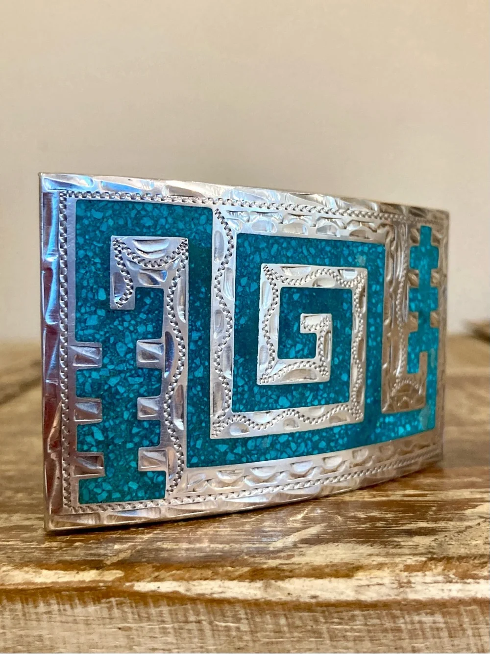 Men’s Sterling Silver Belt Buckle Plata De Jalisco VHLC 925 Blue Inlay